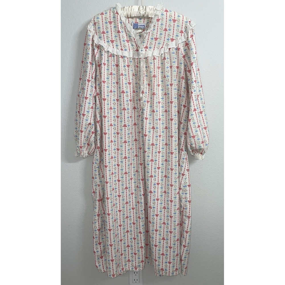 Vintage Accentuette Lanz‎ Womens Floral Nightgown Size L 100% Cotton